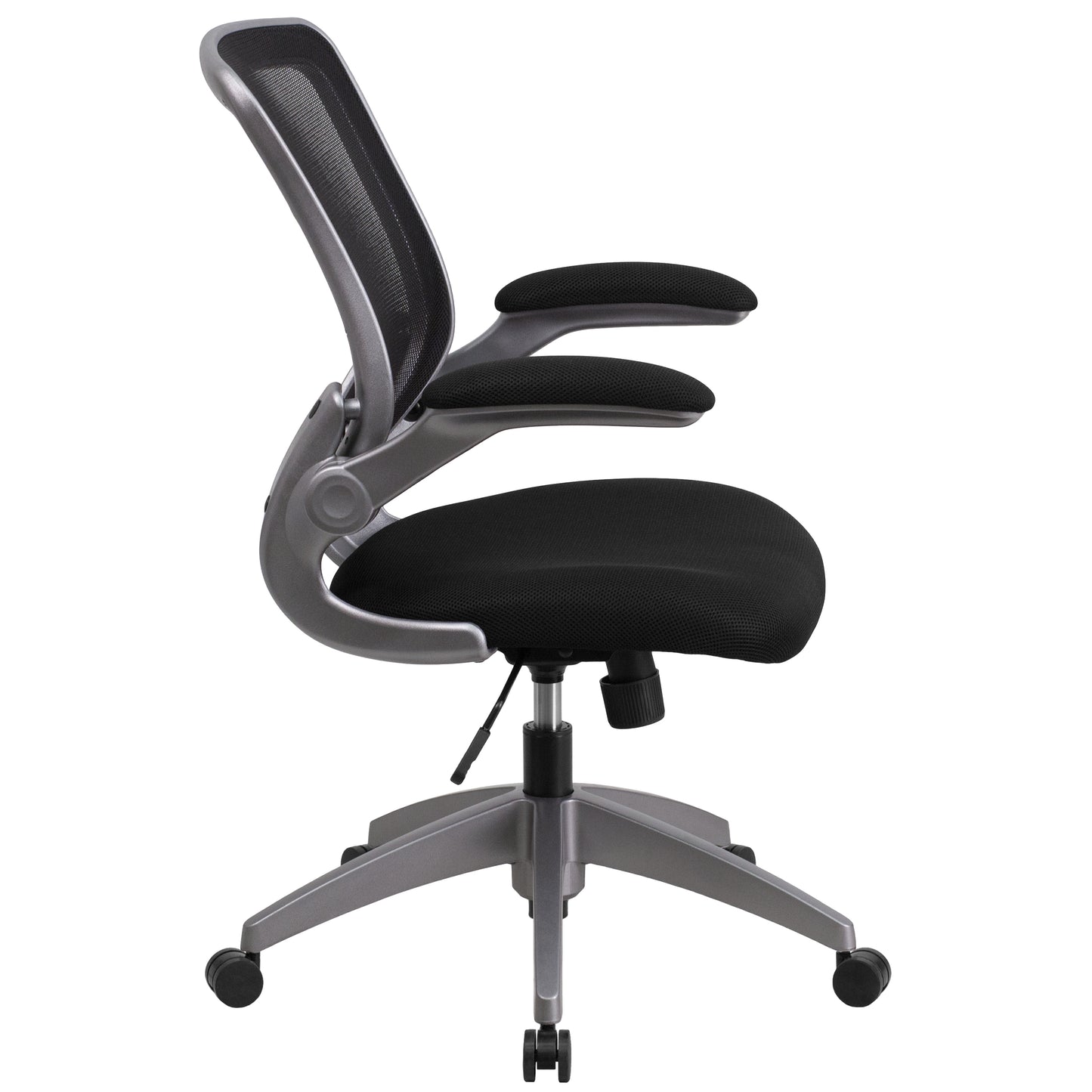 Kale Mid-Back Black Mesh Swivel Ergonomic Task Office Chair with Gray Frame and Flip-Up Arms Black