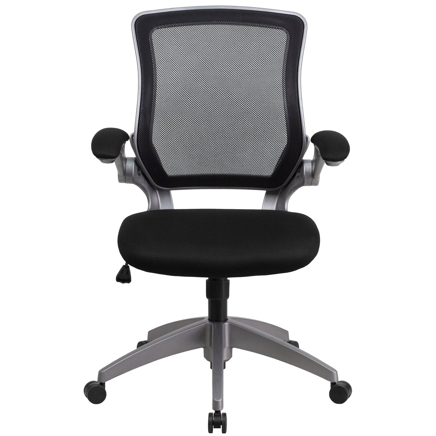 Kale Mid-Back Black Mesh Swivel Ergonomic Task Office Chair with Gray Frame and Flip-Up Arms Black