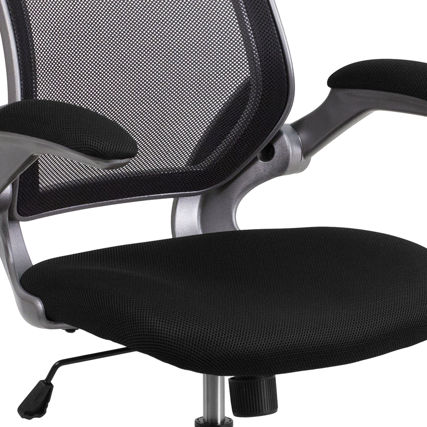 Kale Mid-Back Black Mesh Swivel Ergonomic Task Office Chair with Gray Frame and Flip-Up Arms Black