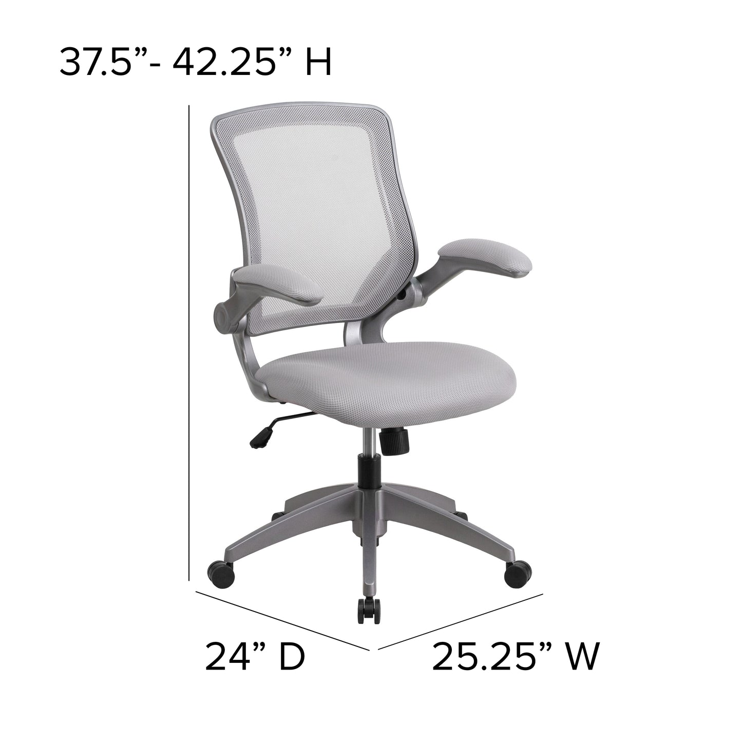 Kale Mid-Back Gray Mesh Swivel Ergonomic Task Office Chair with Gray Frame and Flip-Up Arms Gray