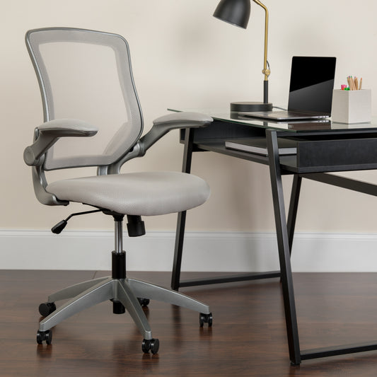 Kale Mid-Back Gray Mesh Swivel Ergonomic Task Office Chair with Gray Frame and Flip-Up Arms Gray BL-ZP-8805-GY-GG