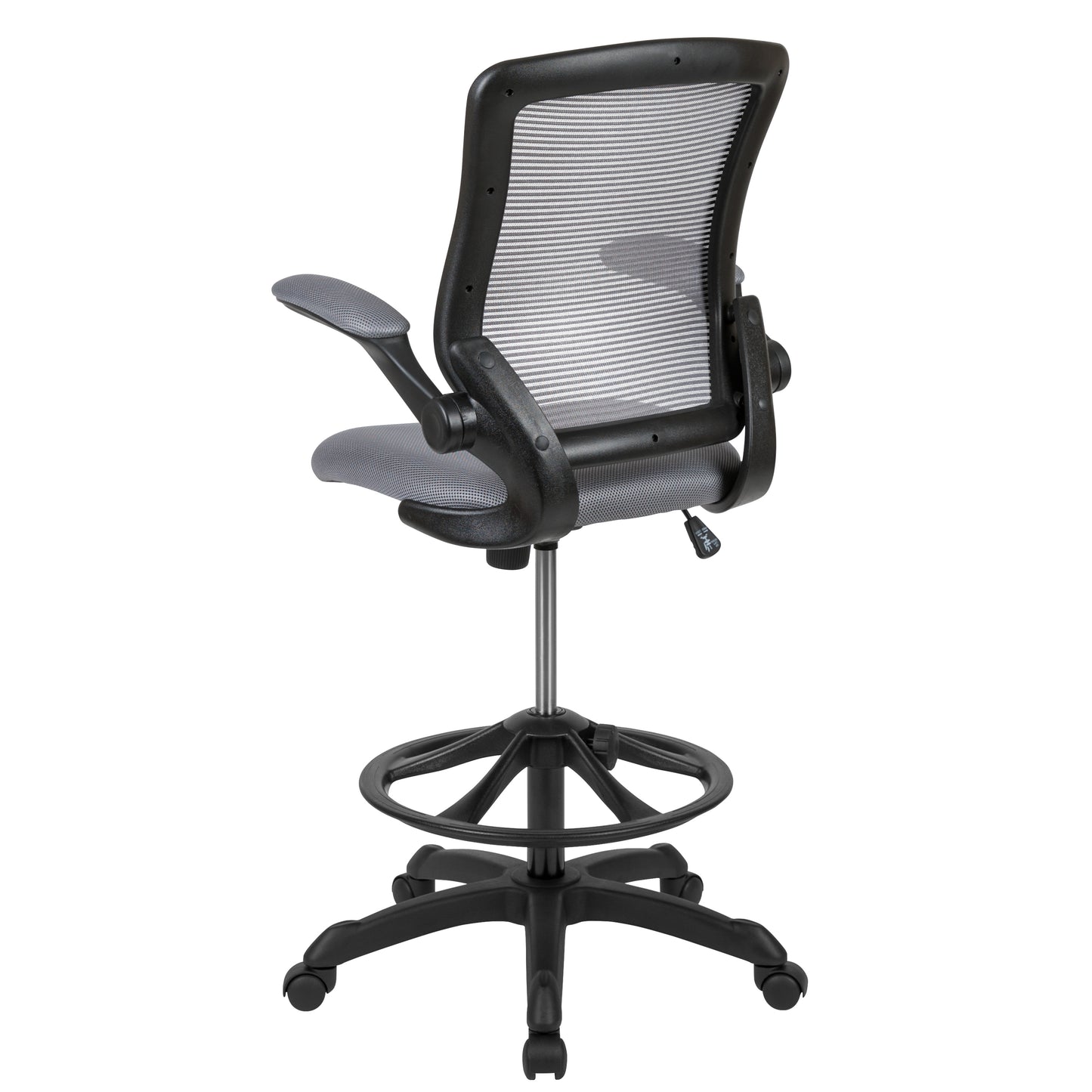 Kale Mid-Back Dark Gray Mesh Ergonomic Drafting Chair with Adjustable Foot Ring and Flip-Up Arms Dark Gray