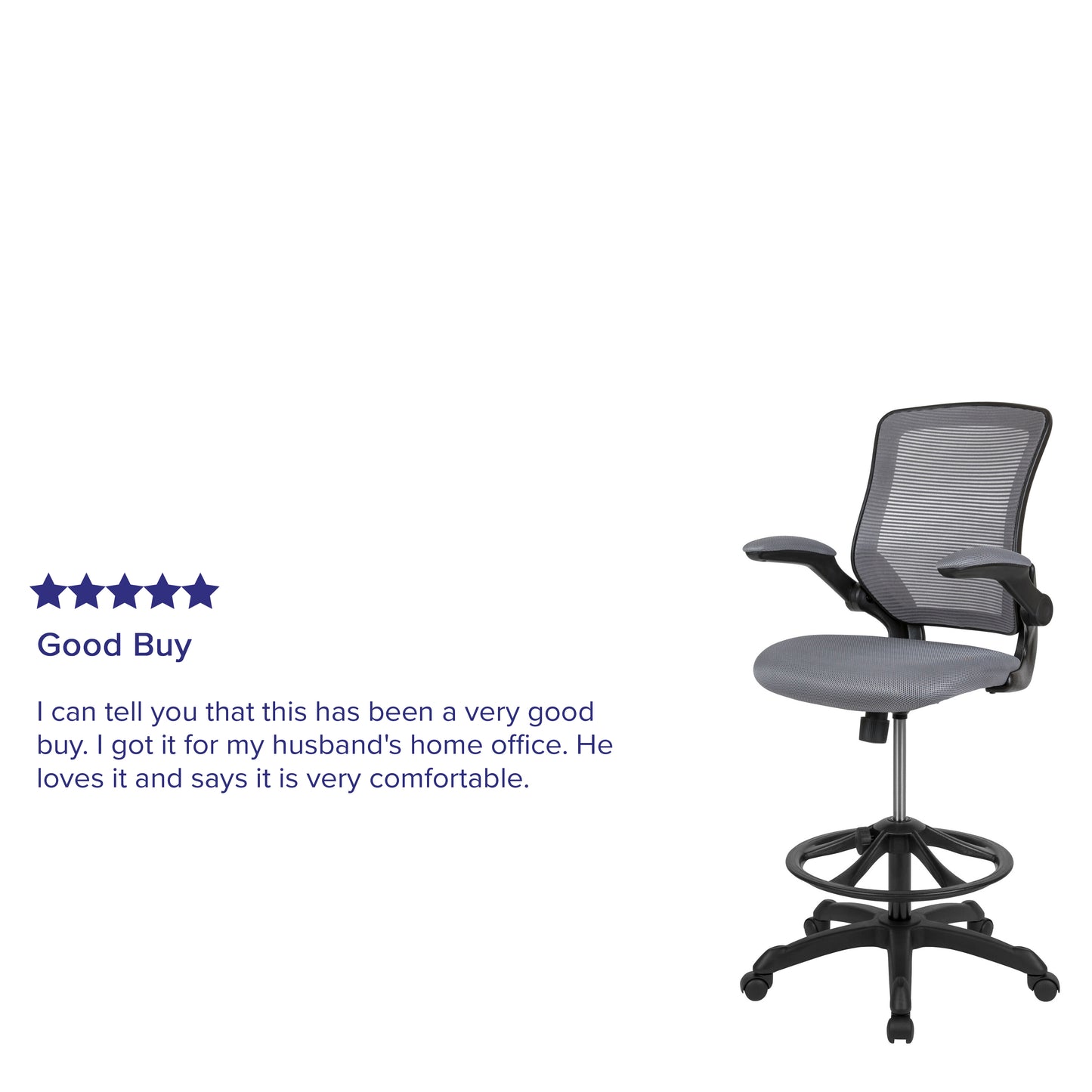 Kale Mid-Back Dark Gray Mesh Ergonomic Drafting Chair with Adjustable Foot Ring and Flip-Up Arms Dark Gray