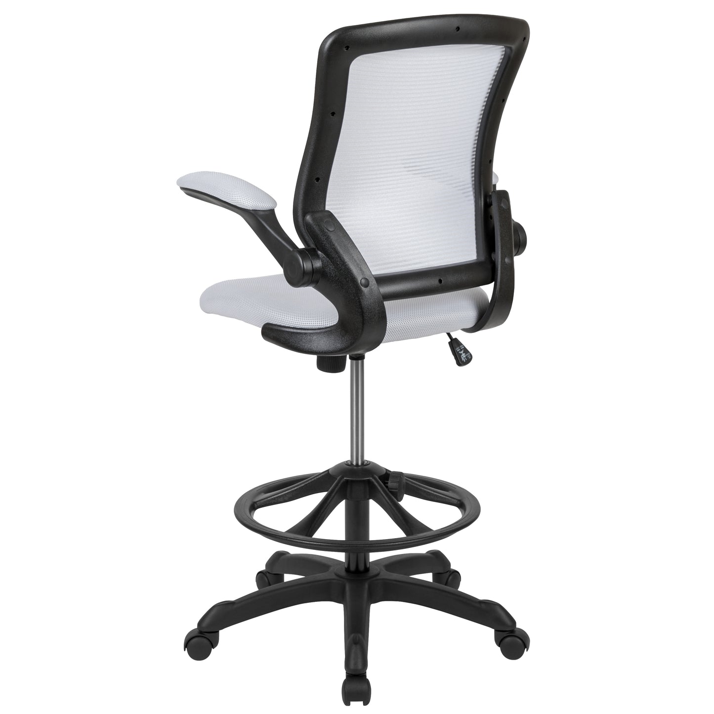 Kale Mid-Back White Mesh Ergonomic Drafting Chair with Adjustable Foot Ring and Flip-Up Arms White