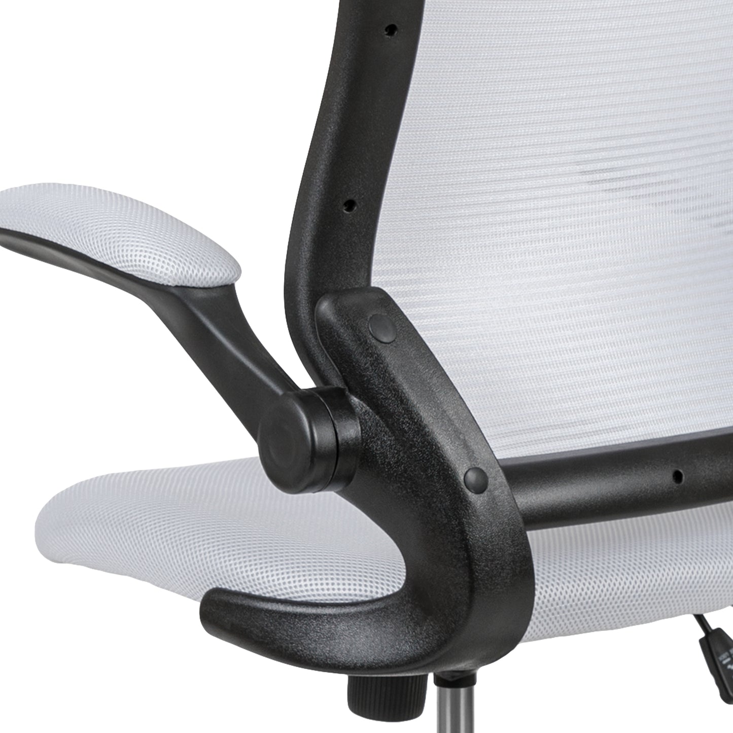Kale Mid-Back White Mesh Ergonomic Drafting Chair with Adjustable Foot Ring and Flip-Up Arms White