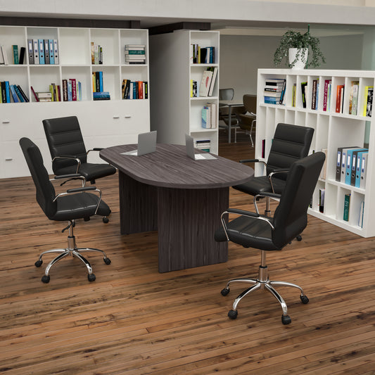 Lake 5 Piece Rustic Gray Oval Conference Table Set with 4 Black and Chrome LeatherSoft Executive Chairs Rustic Gray