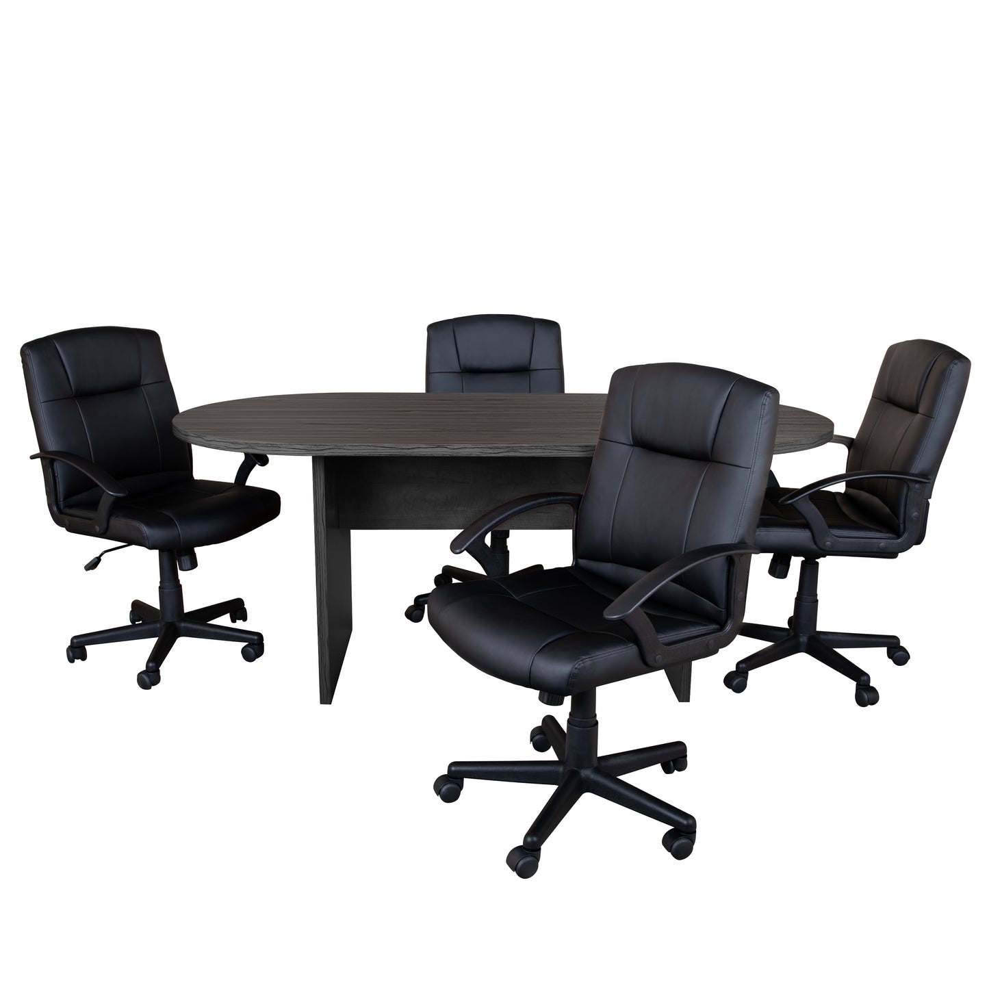 Lake 5 Piece Rustic Gray Oval Conference Table Set with 4 Black LeatherSoft-Padded Task Chairs Rustic Gray