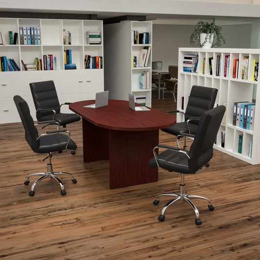 Lake 5 Piece Mahogany Oval Conference Table Set with 4 Black and Chrome LeatherSoft Executive Chairs Mahogany