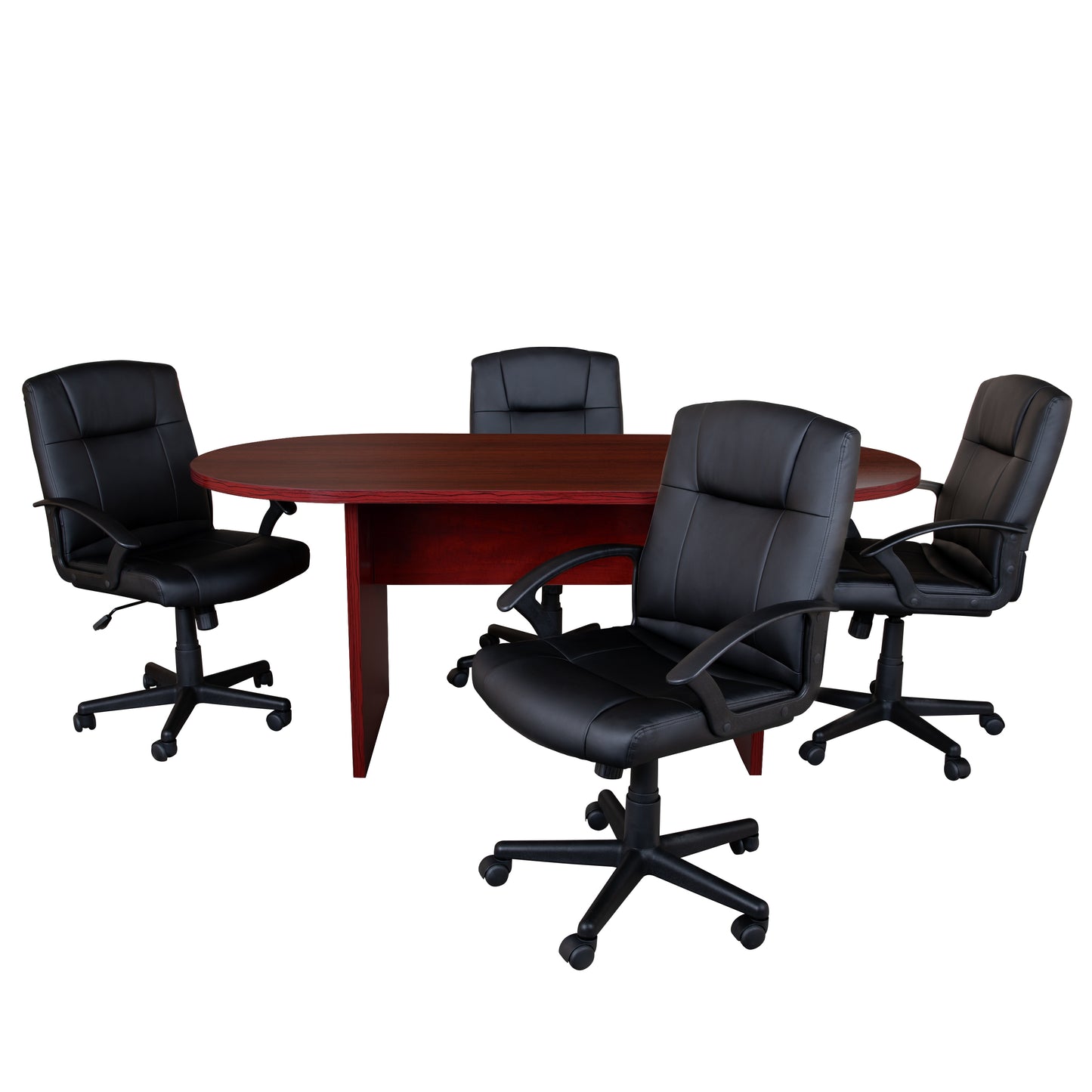 Lake 5 Piece Mahogany Oval Conference Table Set with 4 Black LeatherSoft-Padded Task Chairs Mahogany BLN-6GCMHGX000-BK-GG