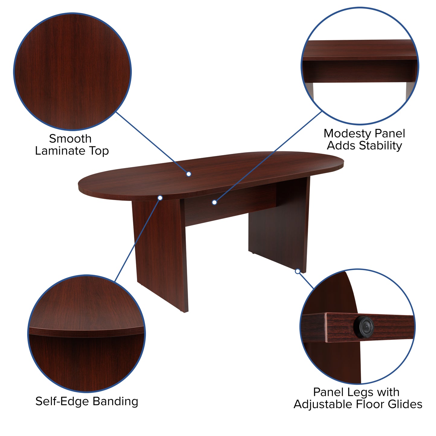 Lake 5 Piece Mahogany Oval Conference Table Set with 4 Black LeatherSoft-Padded Task Chairs Mahogany BLN-6GCMHGX000-BK-GG
