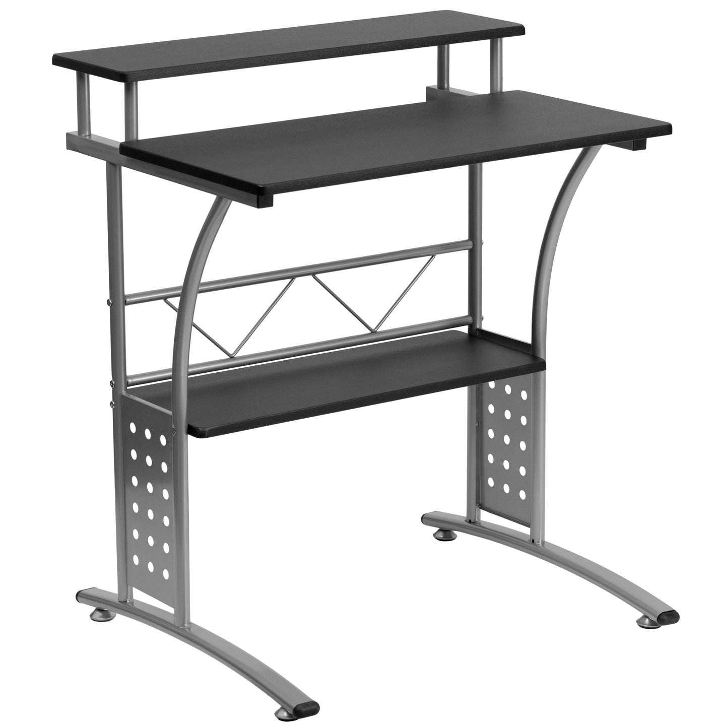 Calder Work From Home Kit - Black Computer Desk, Ergonomic Mesh Office Chair and Locking Mobile Filing Cabinet with Inset Handles Black