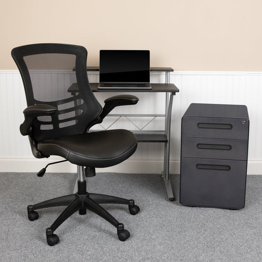 Calder Work From Home Kit - Black Computer Desk, Ergonomic Mesh/LeatherSoft Office Chair and Locking Mobile Filing Cabinet Black BLN-CLIFAPX5L-BK-GG