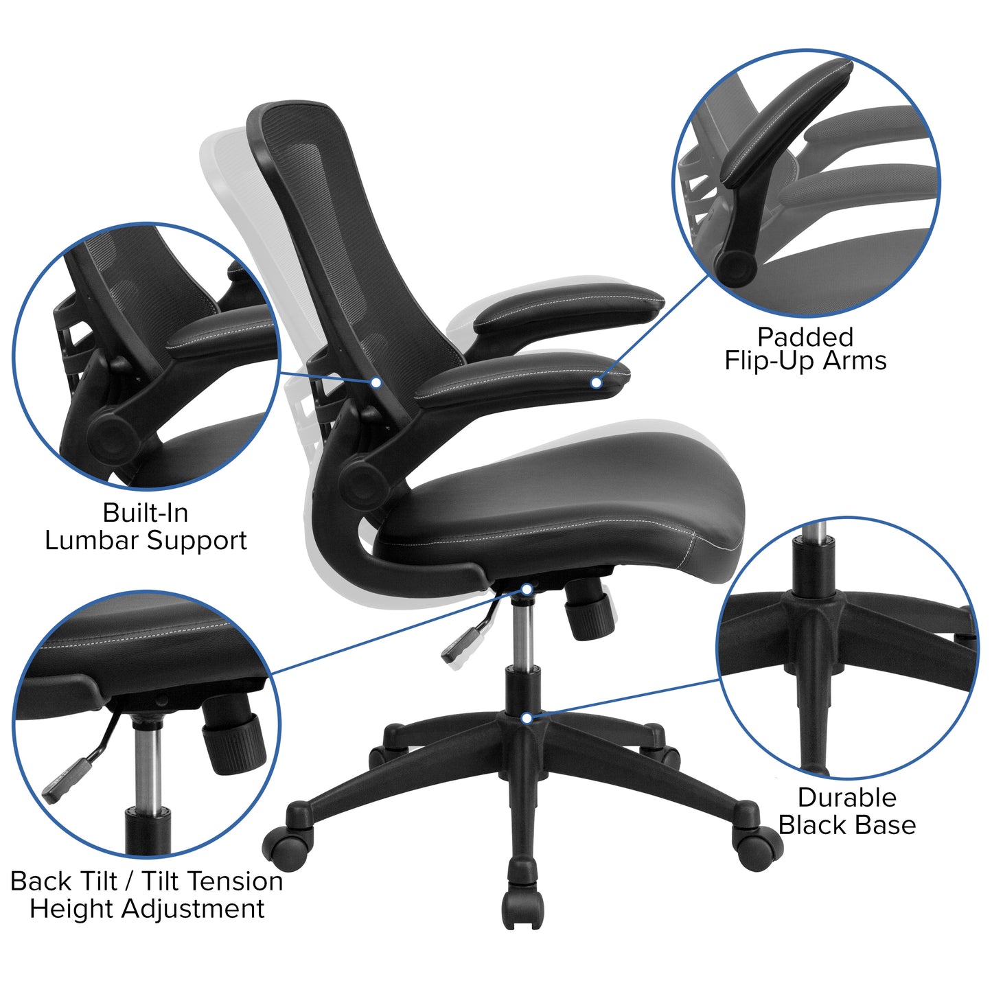Calder Work From Home Kit - Black Computer Desk, Ergonomic Mesh/LeatherSoft Office Chair and Locking Mobile Filing Cabinet Black