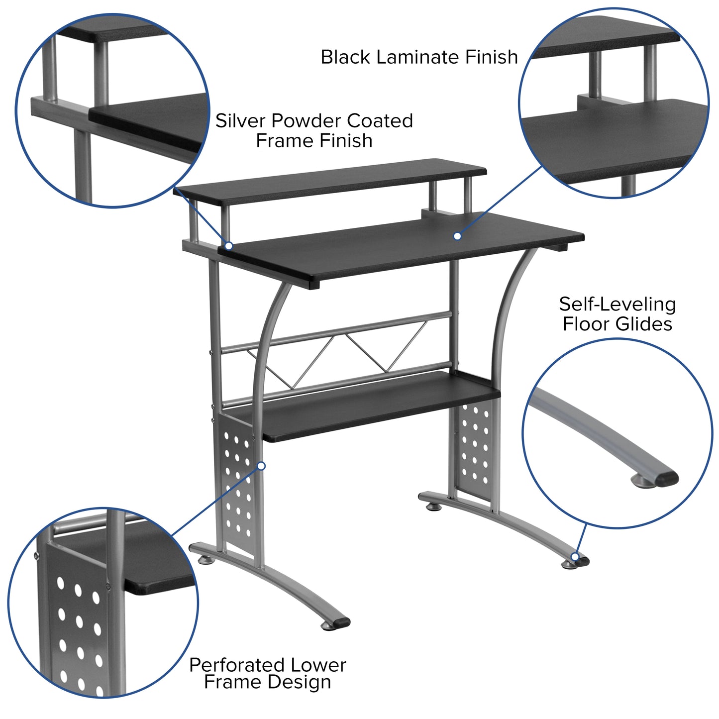 Calder Work From Home Kit - Black Computer Desk, Ergonomic Mesh/LeatherSoft Office Chair and Locking Mobile Filing Cabinet Black