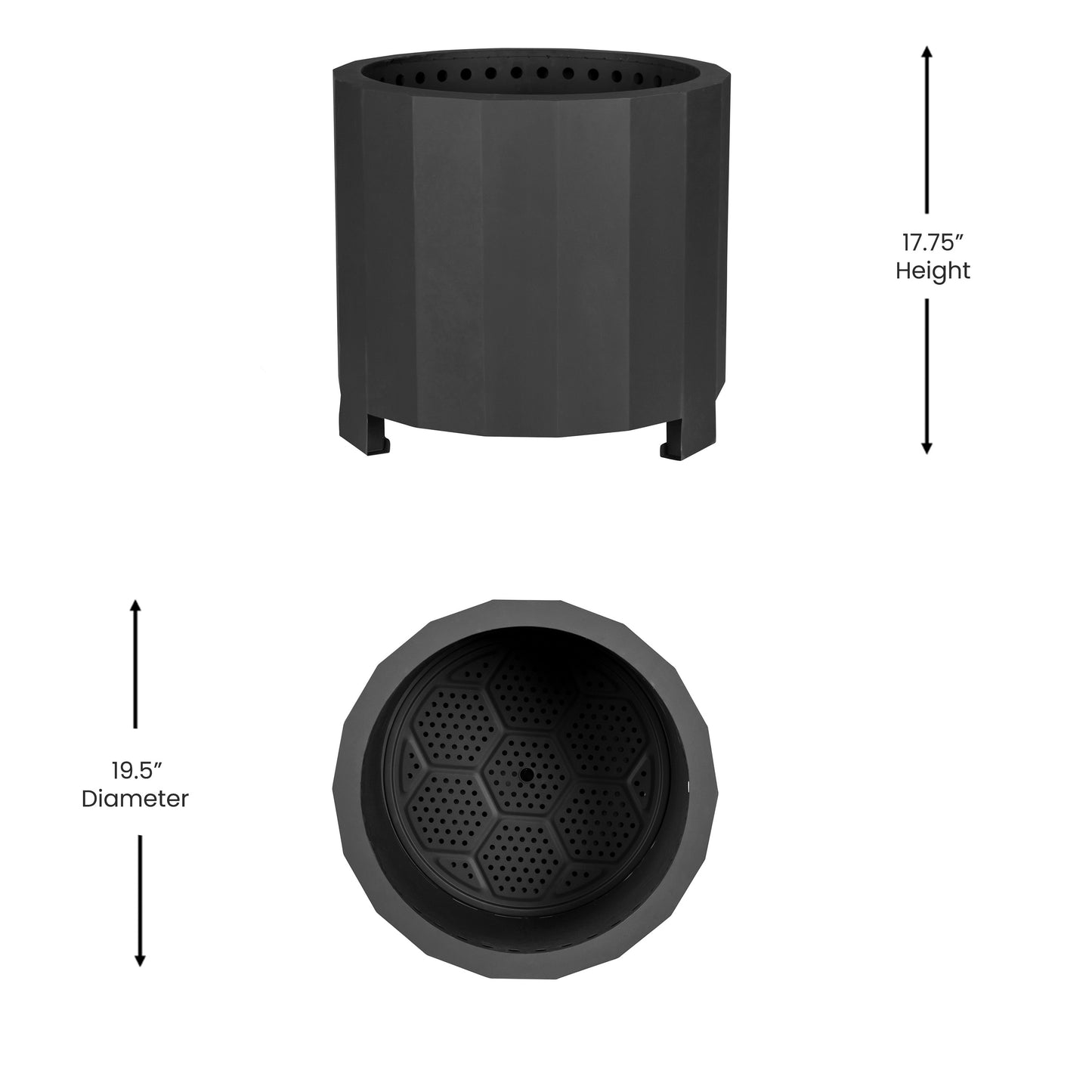 Titus Commercial Grade 19.5 inch Smokeless Outdoor Firepit, Natural Wood Burning Portable Fire Pit With Water-Resistant Cover, Black Black