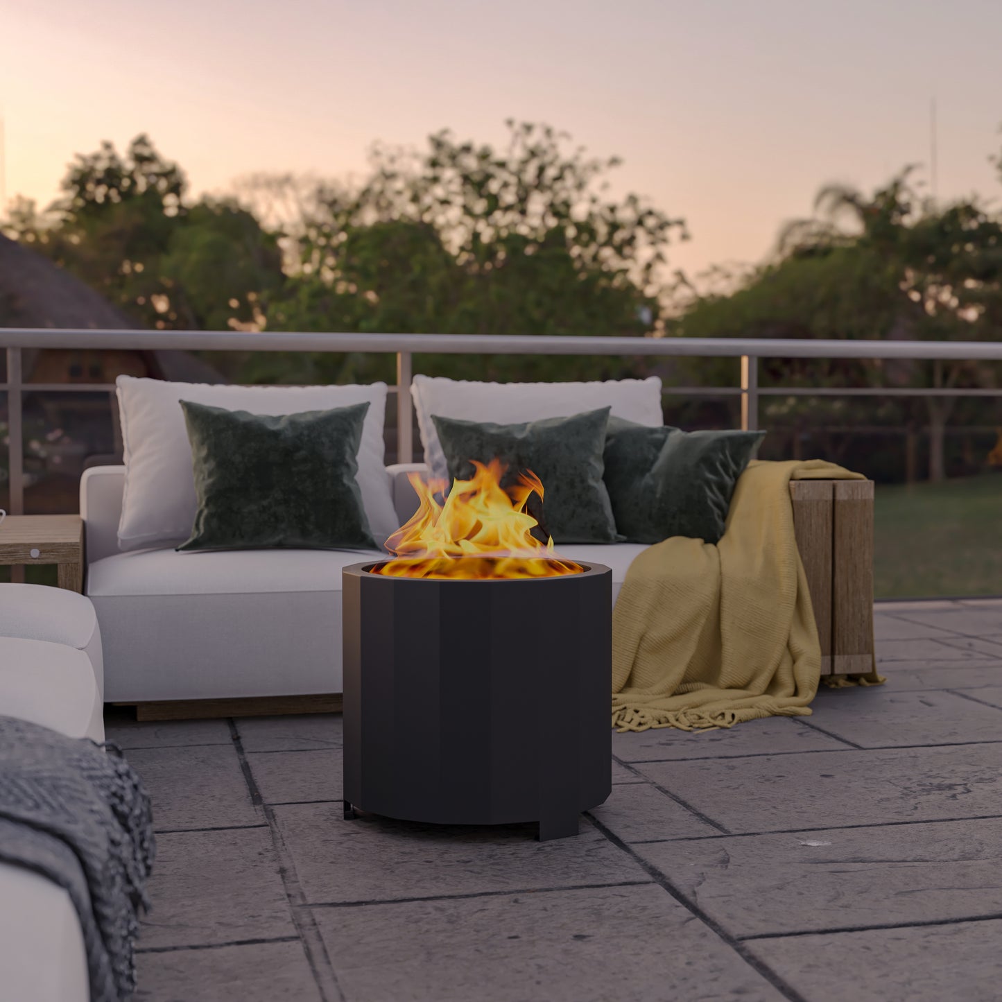 Titus Commercial Grade 19.5 inch Smokeless Outdoor Firepit, Natural Wood Burning Portable Fire Pit With Water-Resistant Cover, Black Black