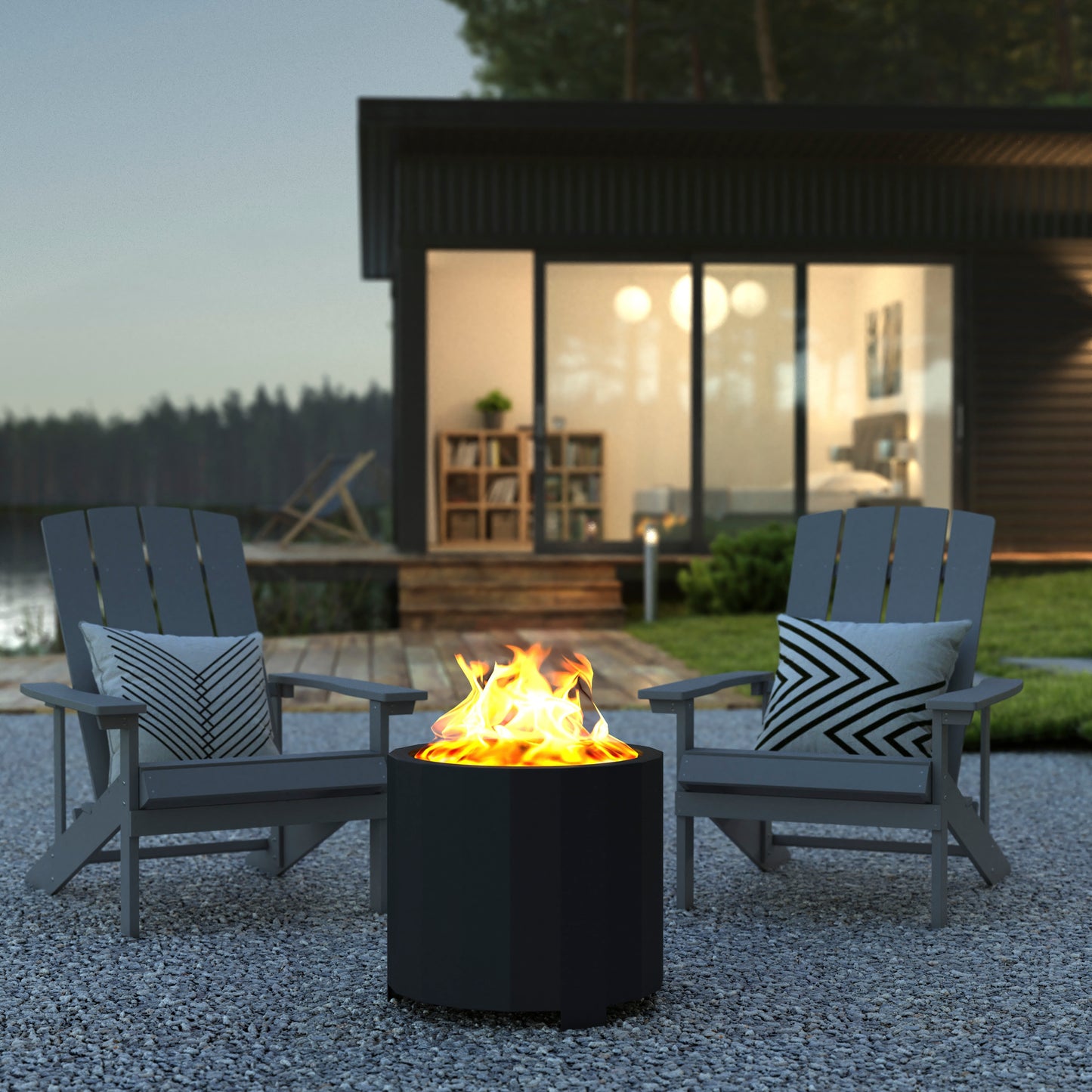 Titus Commercial Grade 19.5 inch Smokeless Outdoor Firepit, Natural Wood Burning Portable Fire Pit With Water-Resistant Cover, Black Black
