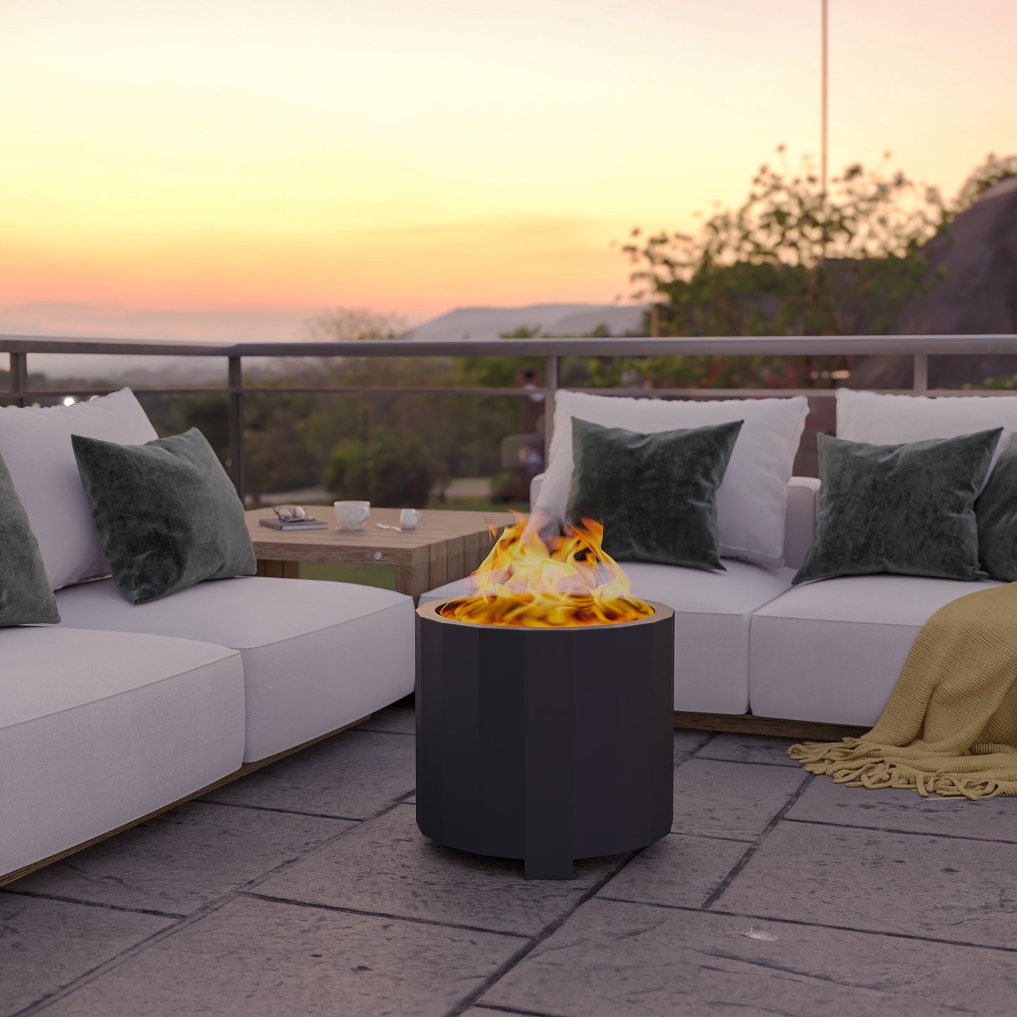 Titus Commercial Grade 19.5 inch Smokeless Outdoor Firepit, Natural Wood Burning Portable Fire Pit With Water-Resistant Cover, Black Black