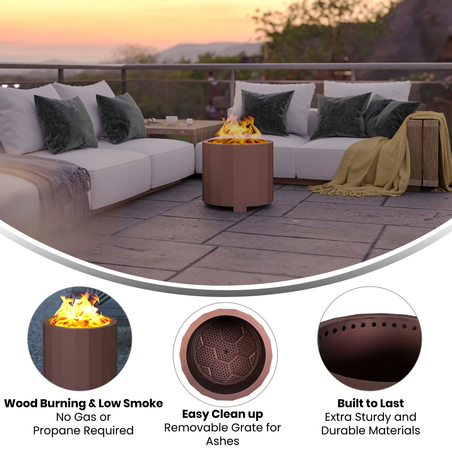 Titus Commercial Grade 19.5 inch Smokeless Outdoor Firepit, Natural Wood Burning Portable Fire Pit With Water-Resistant Cover, Bronze Bronze