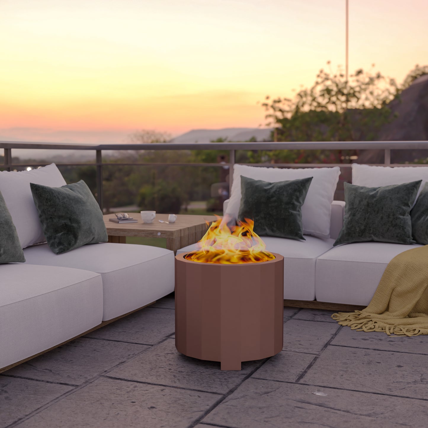 Titus Commercial Grade 19.5 inch Smokeless Outdoor Firepit, Natural Wood Burning Portable Fire Pit With Water-Resistant Cover, Bronze Bronze