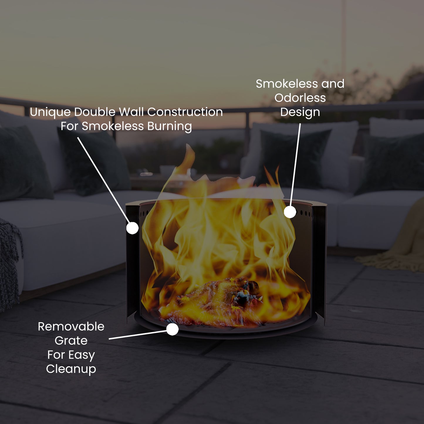 Titus Commercial Grade 27 inch Smokeless Outdoor Firepit, Natural Wood Burning Portable Fire Pit With Water-Resistant Cover, Stainless Steel Stainless Steel