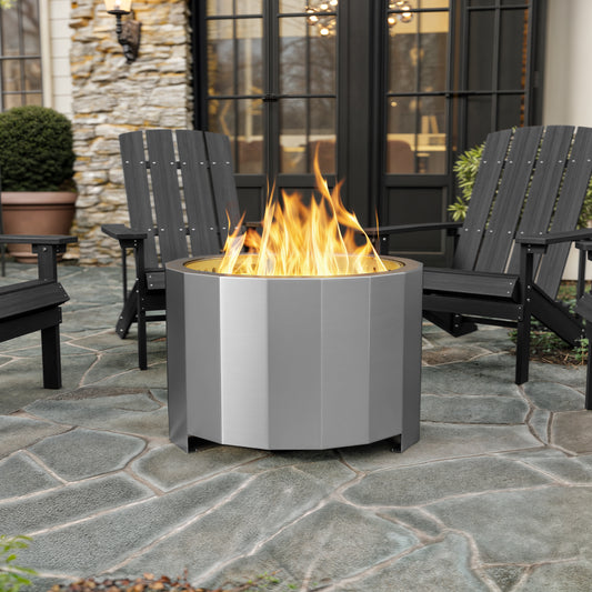 Titus Commercial Grade 27 inch Smokeless Outdoor Firepit, Natural Wood Burning Portable Fire Pit With Water-Resistant Cover, Stainless Steel Stainless Steel