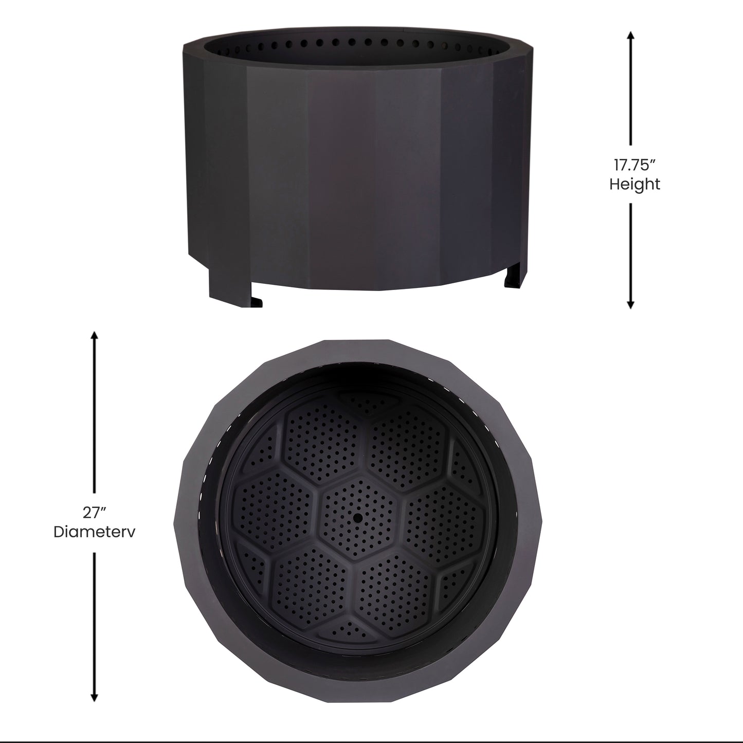 Titus Commercial Grade 27 inch Smokeless Outdoor Firepit, Natural Wood Burning Portable Fire Pit With Water-Resistant Cover, Black Black