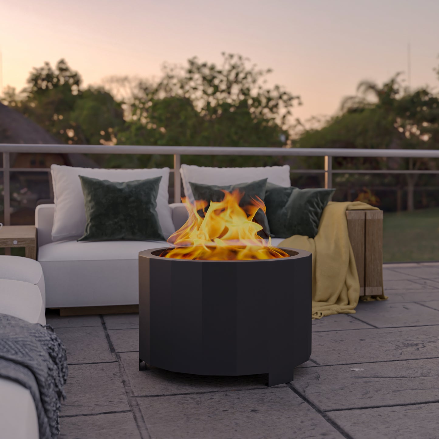 Titus Commercial Grade 27 inch Smokeless Outdoor Firepit, Natural Wood Burning Portable Fire Pit With Water-Resistant Cover, Black Black