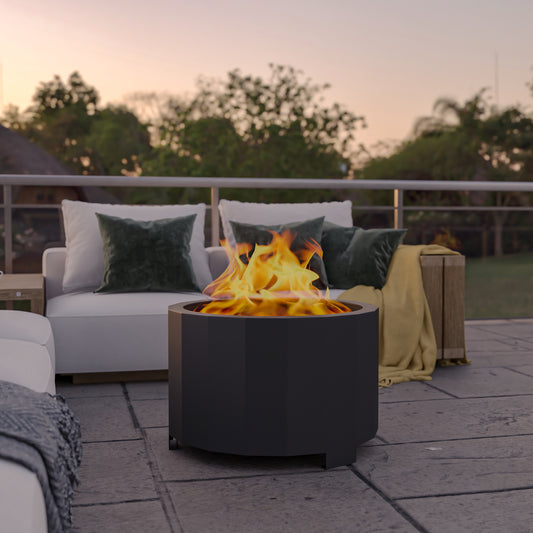 Titus Commercial Grade 27 inch Smokeless Outdoor Firepit, Natural Wood Burning Portable Fire Pit With Water-Resistant Cover, Black Black