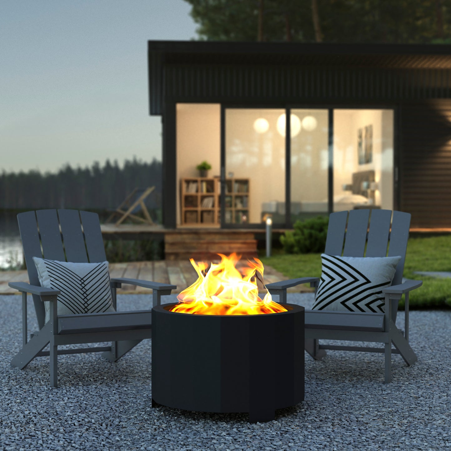 Titus Commercial Grade 27 inch Smokeless Outdoor Firepit, Natural Wood Burning Portable Fire Pit With Water-Resistant Cover, Black Black