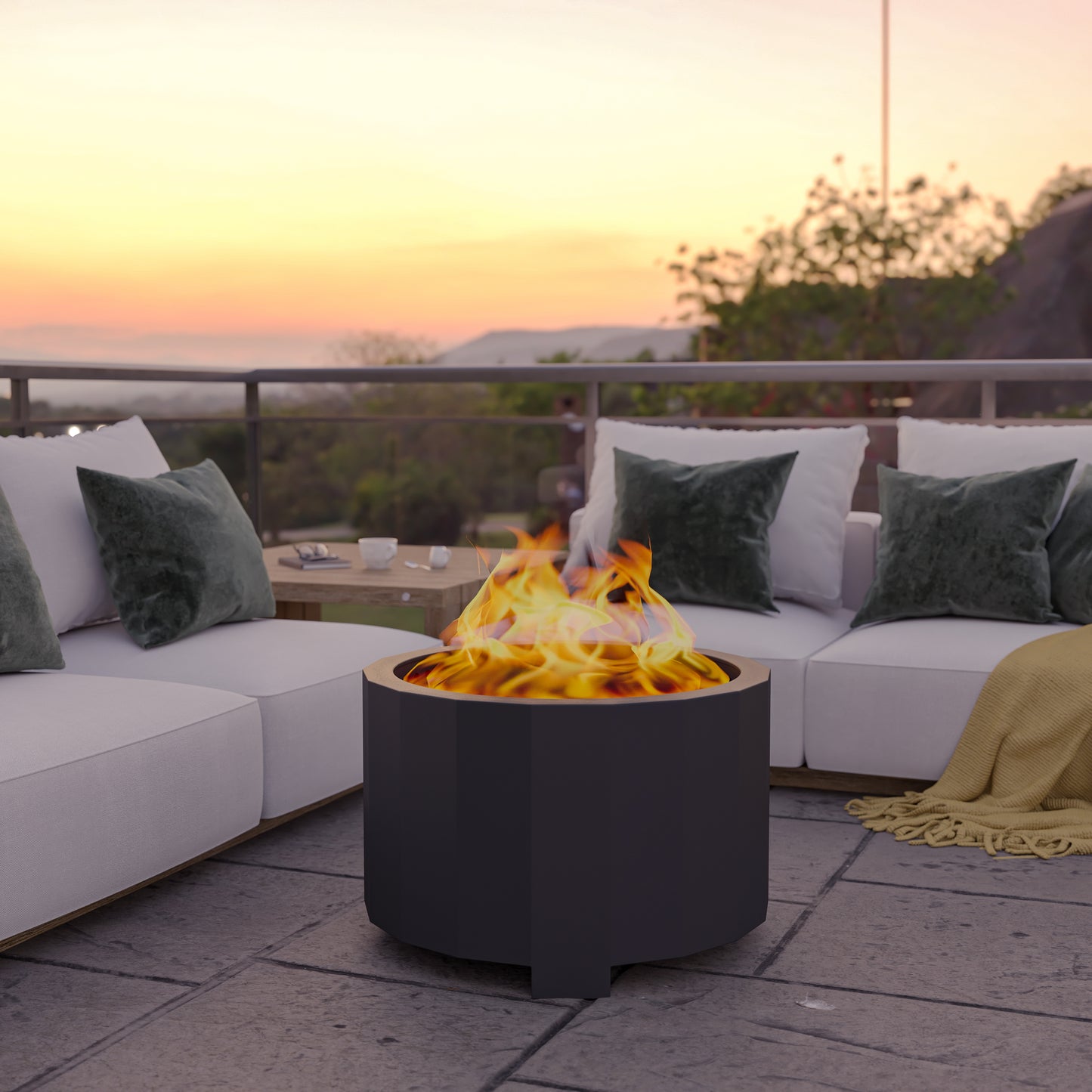 Titus Commercial Grade 27 inch Smokeless Outdoor Firepit, Natural Wood Burning Portable Fire Pit With Water-Resistant Cover, Black Black