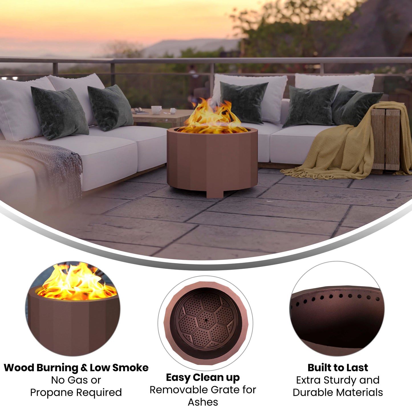 Titus Commercial Grade 27 inch Smokeless Outdoor Firepit, Natural Wood Burning Portable Fire Pit With Water-Resistant Cover, Bronze Bronze