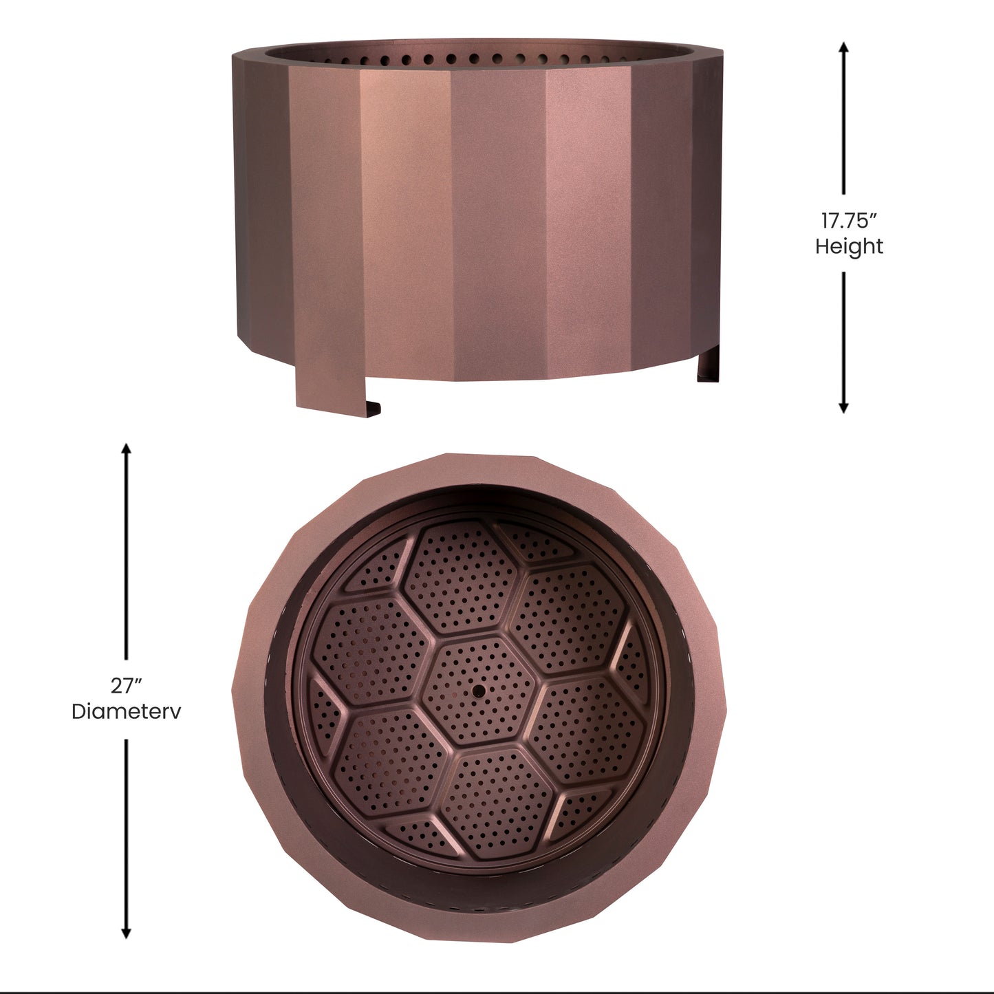 Titus Commercial Grade 27 inch Smokeless Outdoor Firepit, Natural Wood Burning Portable Fire Pit With Water-Resistant Cover, Bronze Bronze