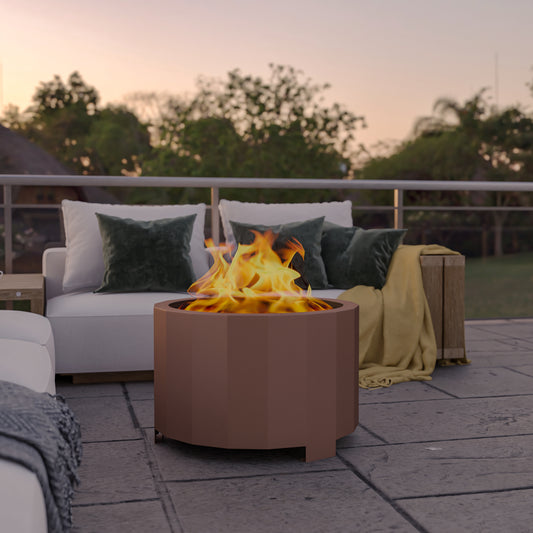 Titus Commercial Grade 27 inch Smokeless Outdoor Firepit, Natural Wood Burning Portable Fire Pit With Water-Resistant Cover, Bronze Bronze