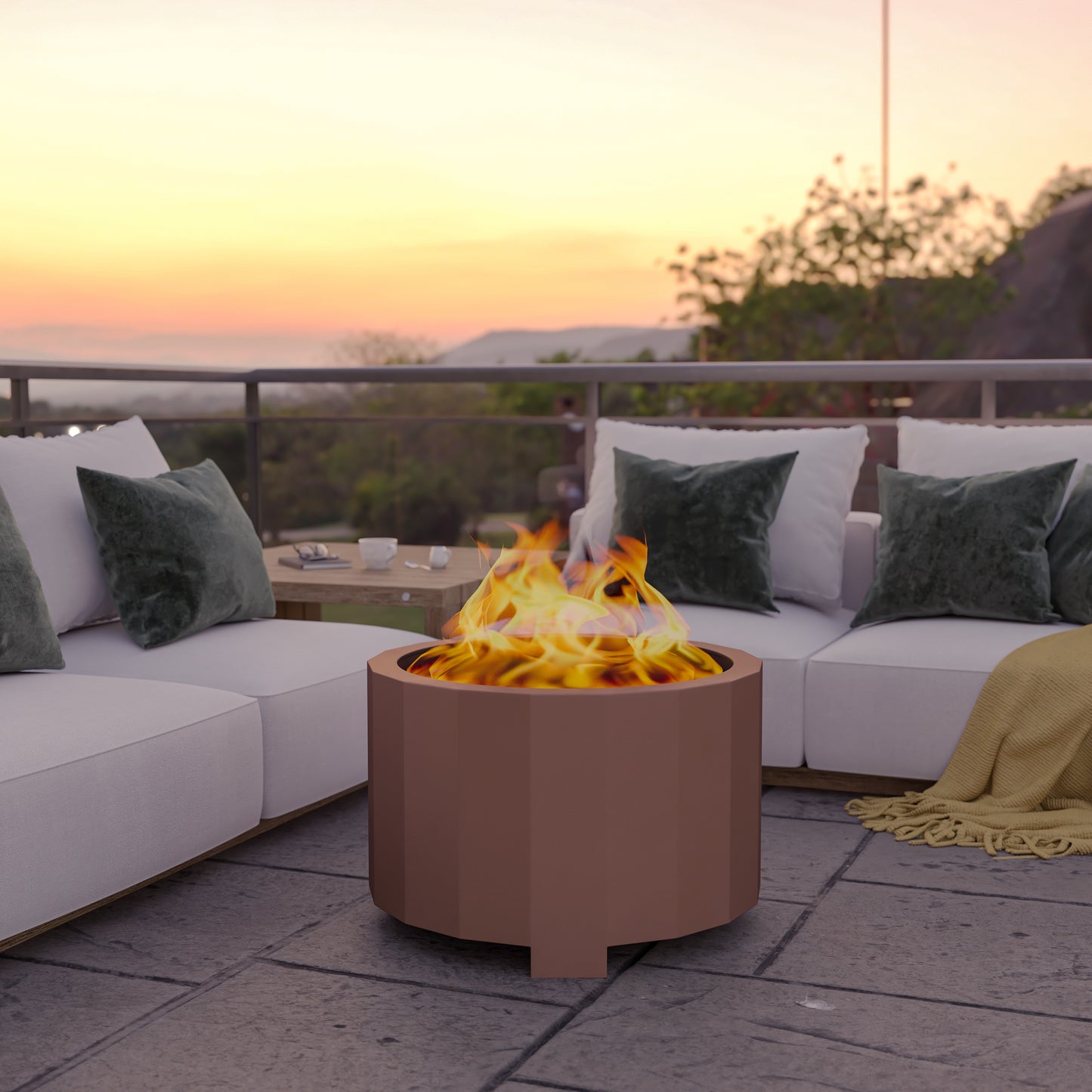 Titus Commercial Grade 27 inch Smokeless Outdoor Firepit, Natural Wood Burning Portable Fire Pit With Water-Resistant Cover, Bronze Bronze