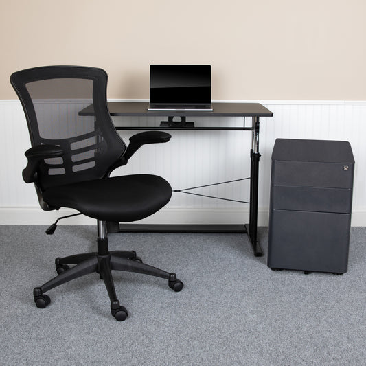 Stiles Work From Home Kit - Adjustable Computer Desk, Ergonomic Mesh Office Chair and Locking Mobile Filing Cabinet with Side Handles Black BLN-NAN21CPX5L-BK-GG