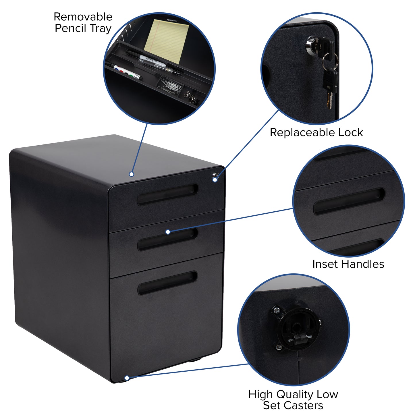 Stiles Work From Home Kit - Glass Desk with Keyboard Tray, Ergonomic Mesh Office Chair and Filing Cabinet with Lock & Inset Handles Black
