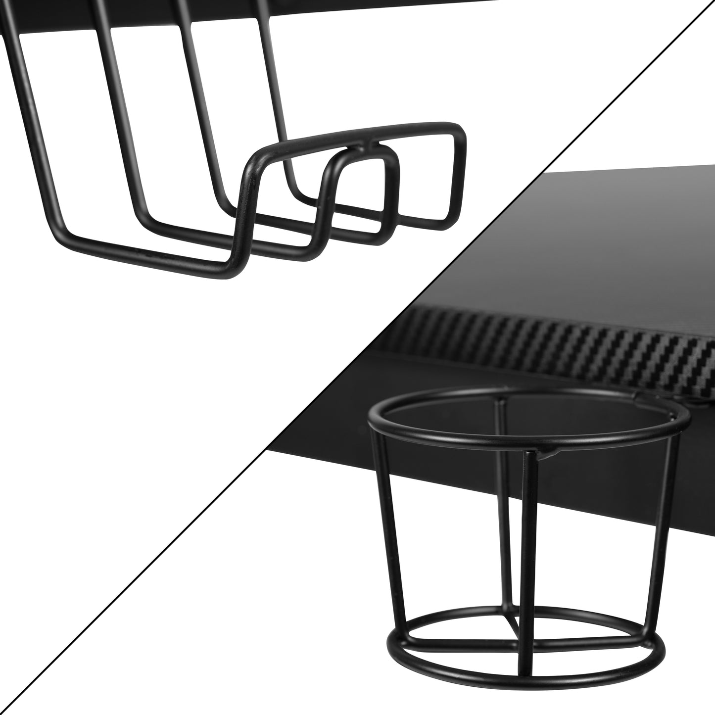 Optis Black Gaming Desk and Pink/Black Racing Chair Set with Cup Holder, Headphone Hook & 2 Wire Management Holes Pink