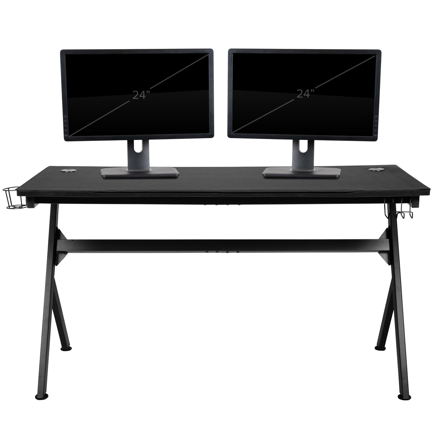 Optis Gaming Desk and White/Black Racing Chair Set /Cup Holder/Headphone Hook/Removable Mouse Pad Top - 2 Wire Management Holes White