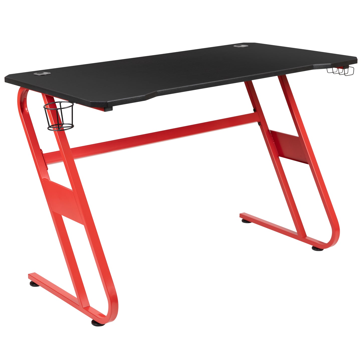 Optis Red Gaming Desk and Pink/Black Racing Chair Set with Cup Holder and Headphone Hook Pink