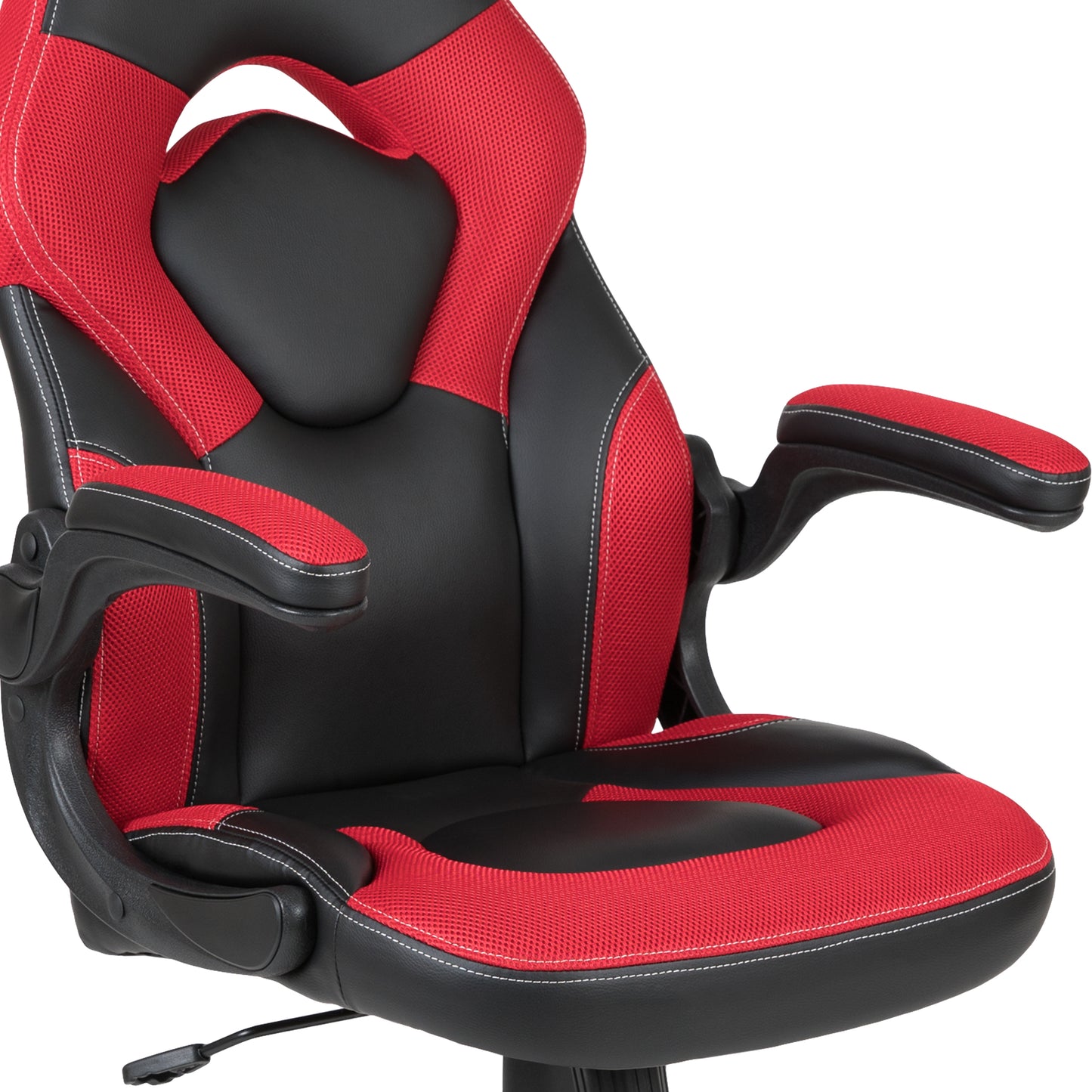 Optis Red Gaming Desk and Red/Black Racing Chair Set with Cup Holder and Headphone Hook Red