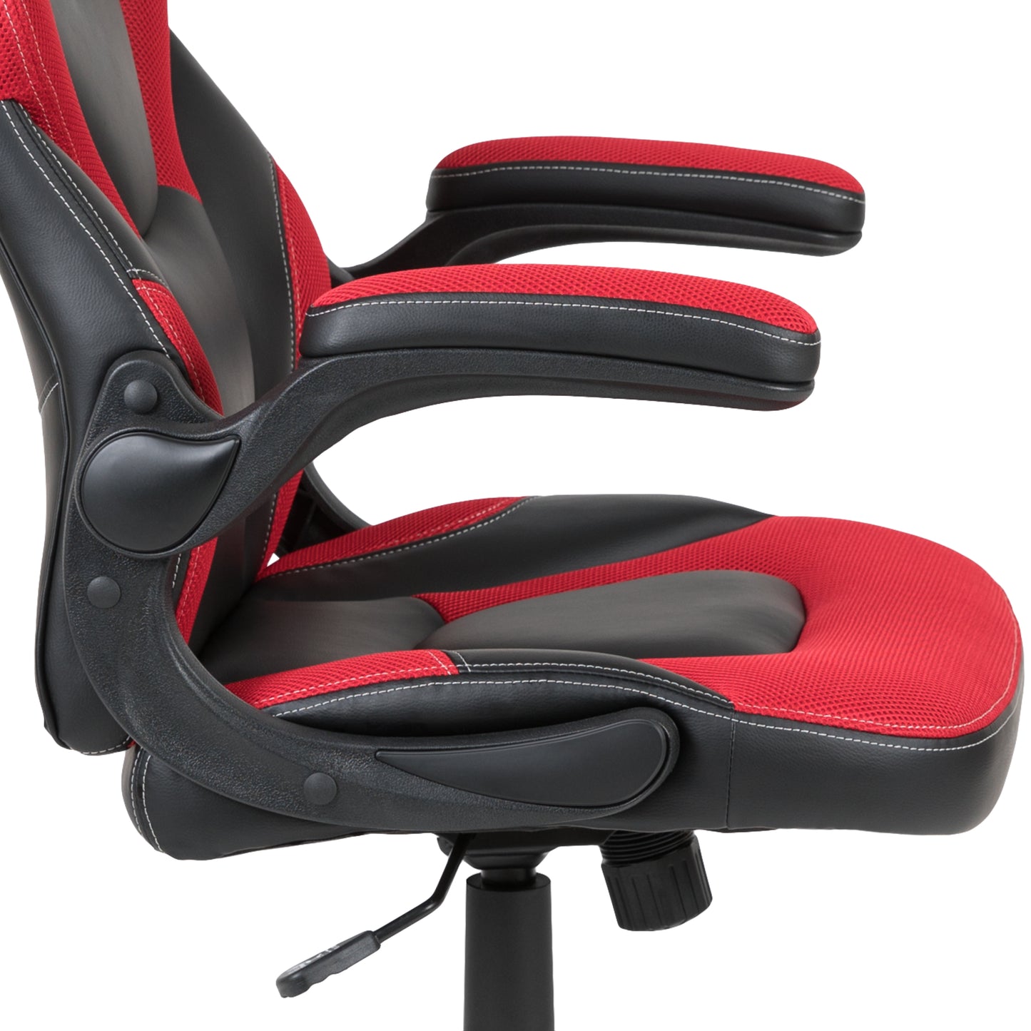 Optis Red Gaming Desk and Red/Black Racing Chair Set with Cup Holder and Headphone Hook Red