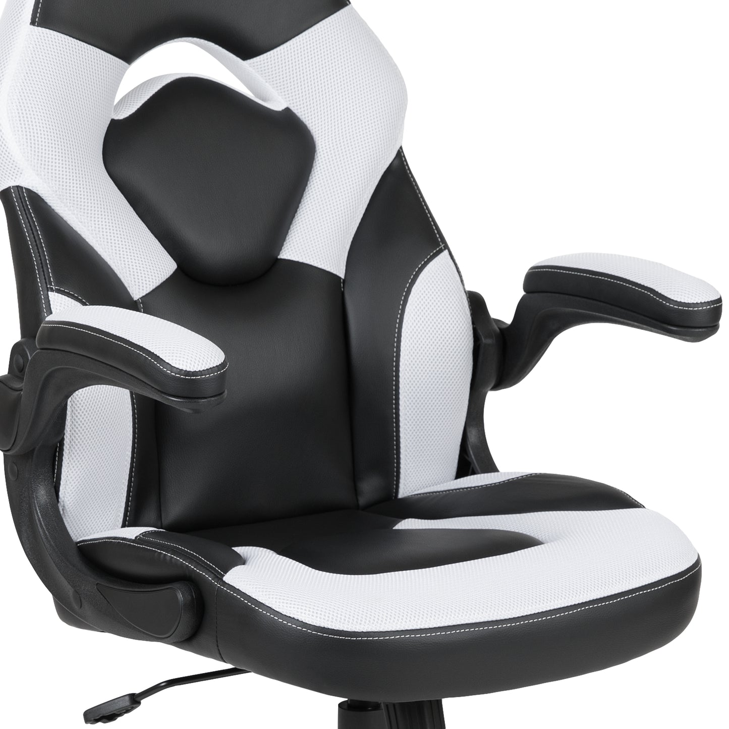 Optis Red Gaming Desk and White/Black Racing Chair Set with Cup Holder and Headphone Hook White