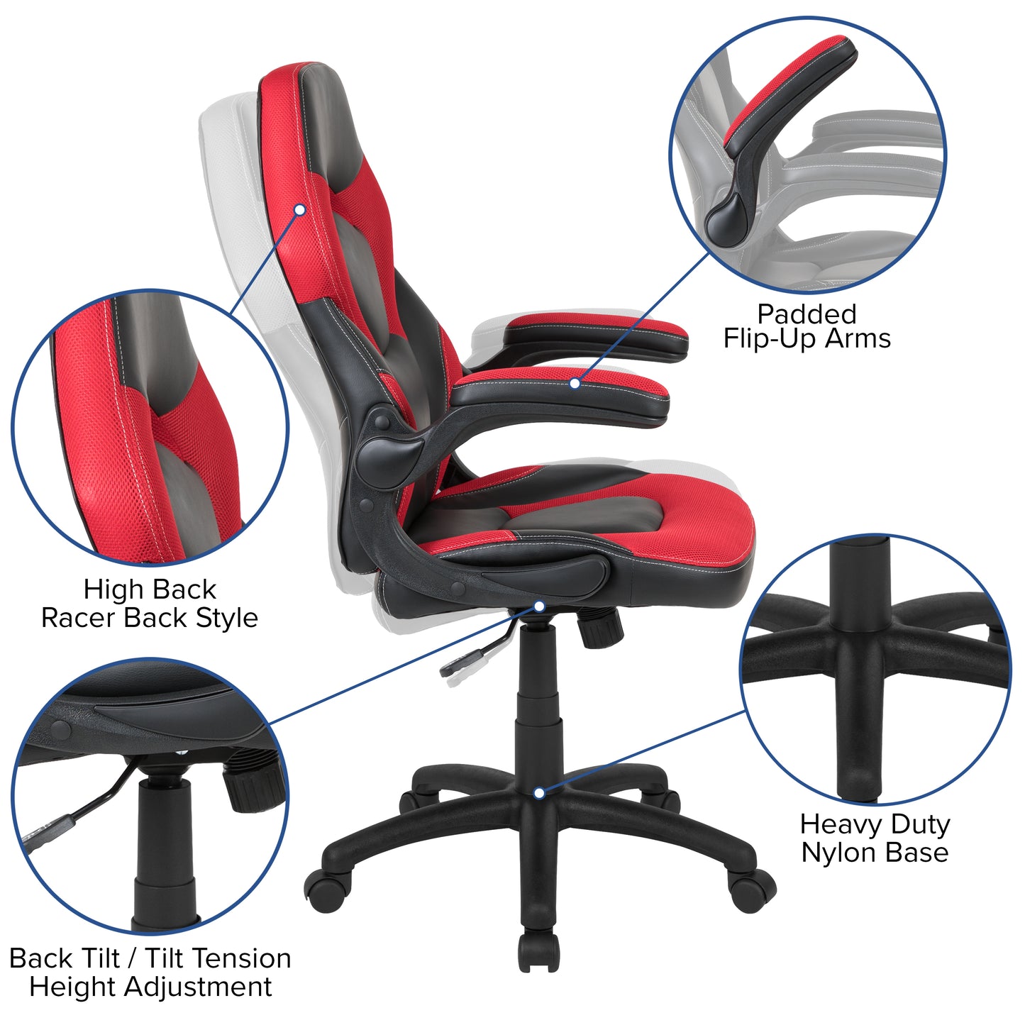 Optis Black Gaming Desk and Red/Black Racing Chair Set with Cup Holder, Headphone Hook, and Monitor/Smartphone Stand Red BLN-X10RSG1031-RD-GG