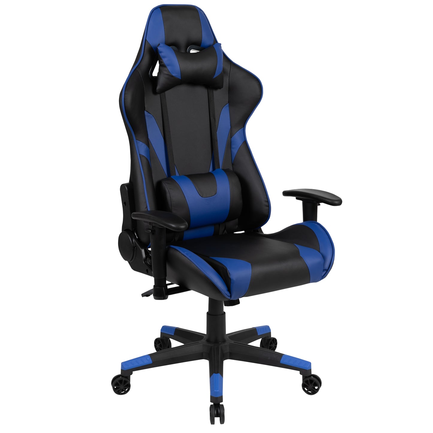 Optis Black Gaming Desk and Blue/Black Reclining Gaming Chair Set with Cup Holder, Headphone Hook & 2 Wire Management Holes Blue BLN-X20D1904-BL-GG