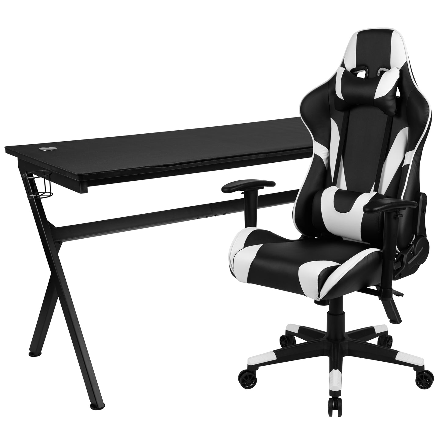 Optis Gaming Desk and Black Reclining Gaming Chair Set /Cup Holder/Headphone Hook/Removable Mouse Pad Top - Wire Management Black