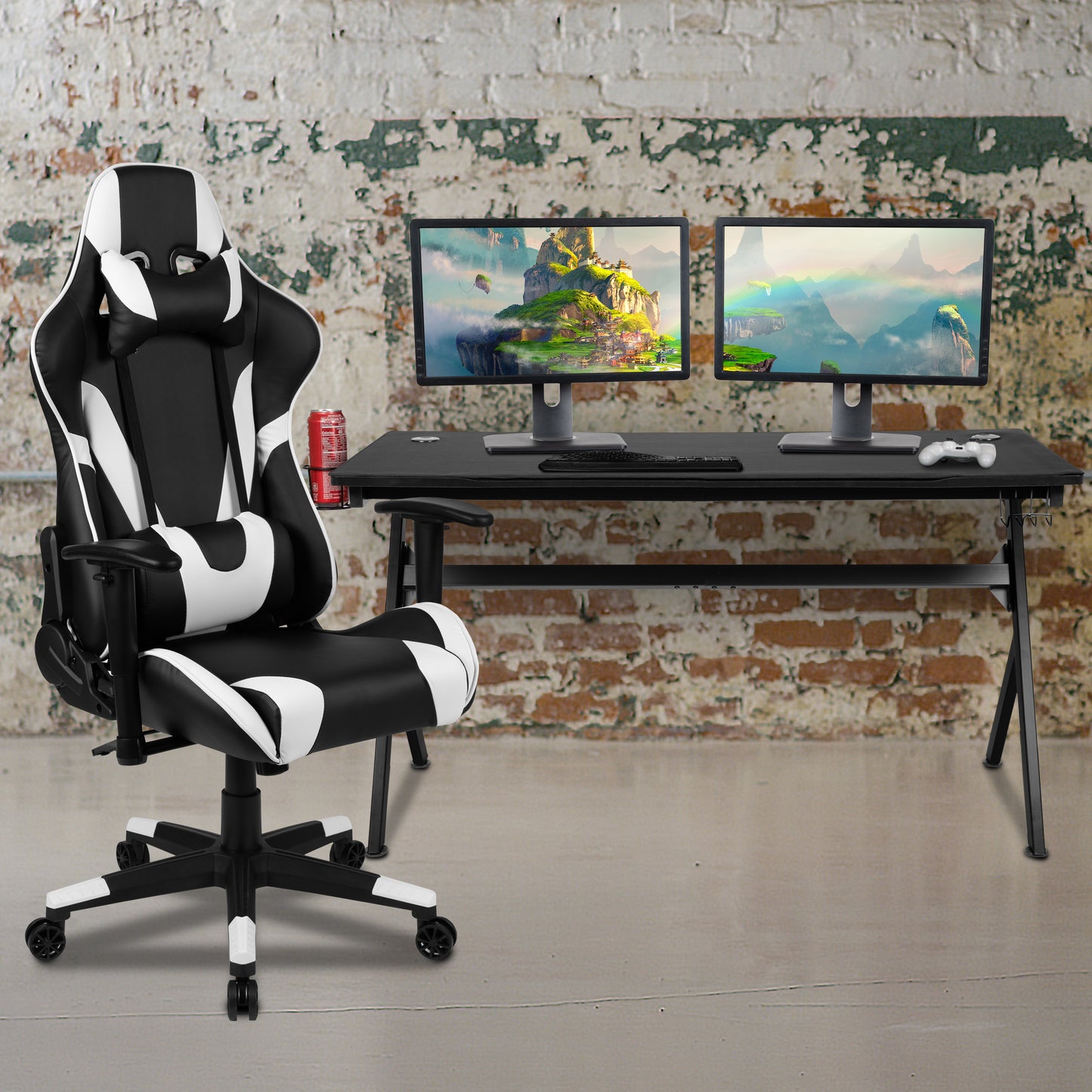 Optis Gaming Desk and Black Reclining Gaming Chair Set /Cup Holder/Headphone Hook/Removable Mouse Pad Top - Wire Management Black
