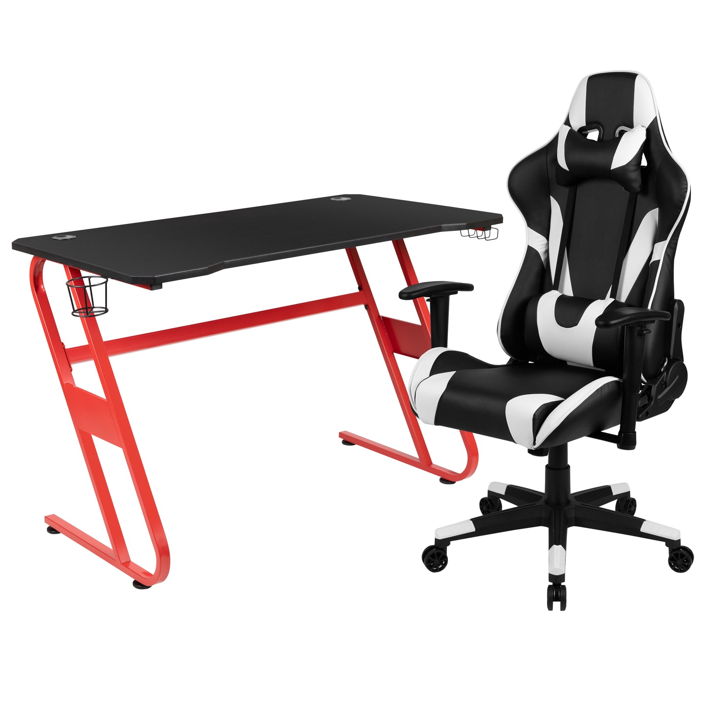 Optis Red Gaming Desk and Black Reclining Gaming Chair Set with Cup Holder and Headphone Hook Black