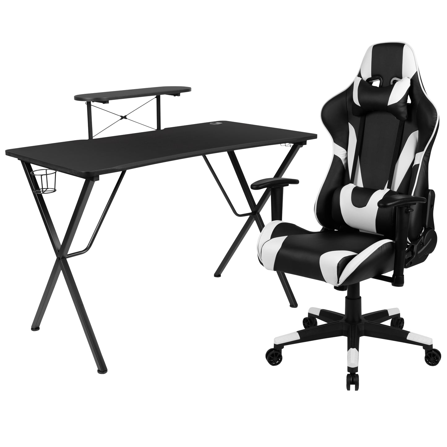 Optis Black Gaming Desk and Black Reclining Gaming Chair Set with Cup Holder, Headphone Hook, and Monitor/Smartphone Stand Black