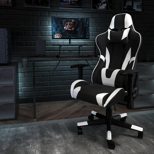 Optis Black Gaming Desk and Black Reclining Gaming Chair Set with Cup Holder, Headphone Hook, and Monitor/Smartphone Stand Black